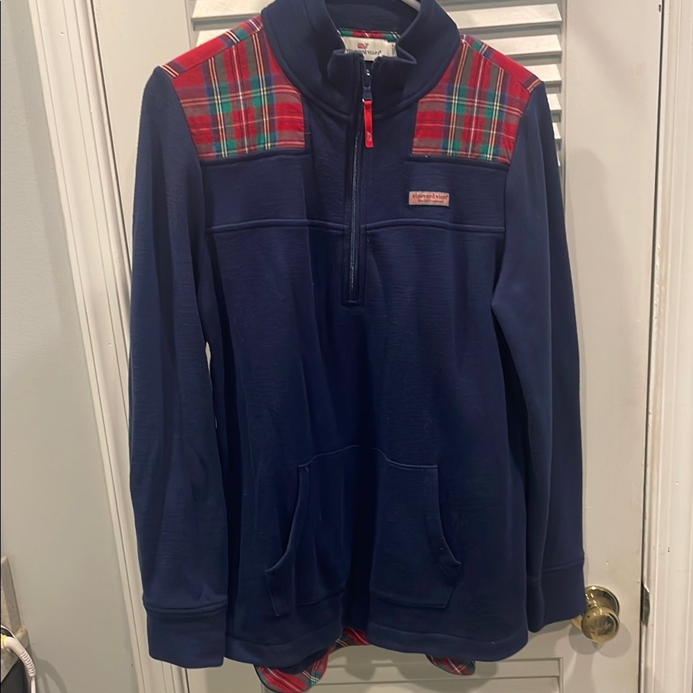 Vineyard Vine Pullover with Red Plaid Accents